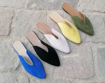 Women's genuine suede babouche / suede leather mule / Moroccan leather babouche