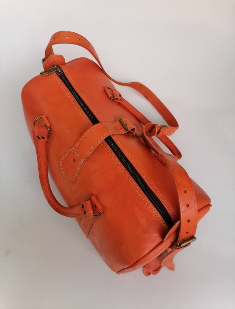 Leather duffle bag, holiday duffel bag, handmade leather bag, leather weekend bag, leather sports bag, Moroccan leather bag image 4
