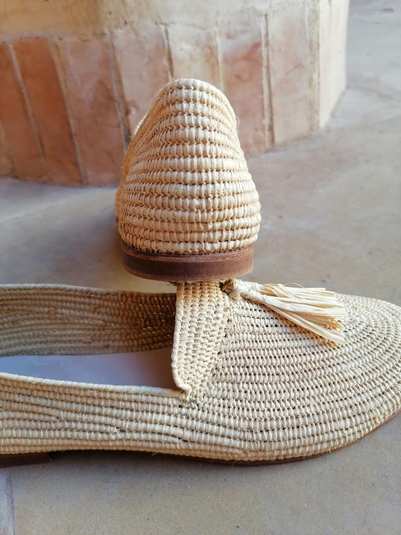 Raffia Shoes for Women, Natural Raffia Loafers, Handmade Raffia Mules, Moroccan Raffia Shoes,100% Natural Raffia image 5