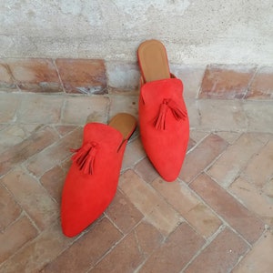 Moroccan leather slipper for women, Suede leather slipper, Women's slipper in real suede, Handmade women's mules, Boho leather shoe