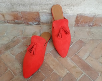 Women's genuine suede slippers / Moroccan leather slippers / suede leather mules