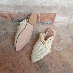 Natural raffia shoes, Raffia slippers for women, Handmade raffia slippers, summer sandals, gift for her, Moroccan raffia