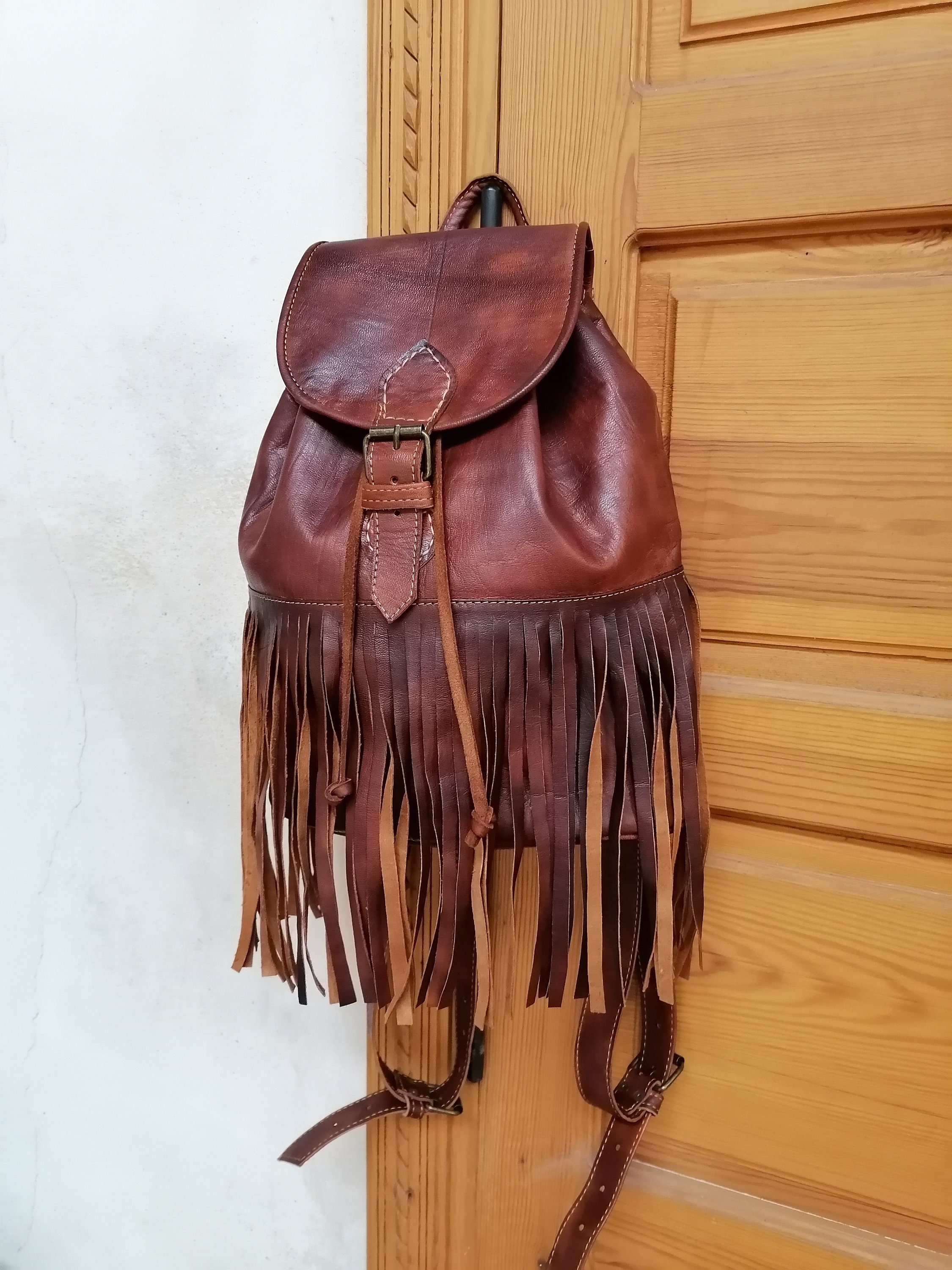 The Backpack Large Brown Short Fringe — Classic Boho Bags