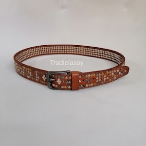 Cowhide studded belt, handmade