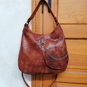Moroccan leather bag for women, Boho bag in hand-woven leather, Berber leather bag, Leather tote, Handmade in genuine leather