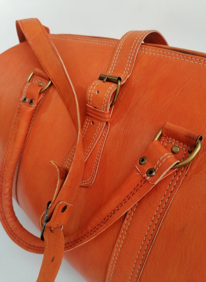 Leather duffle bag, holiday duffel bag, handmade leather bag, leather weekend bag, leather sports bag, Moroccan leather bag image 7