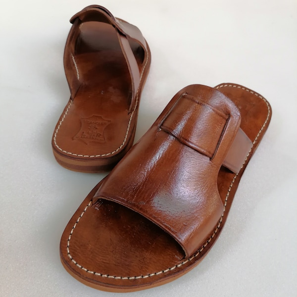 Moroccan leather sandals, Men's leather sandals, Handmade summer sandals, Gift for men, Moroccan leather shoes