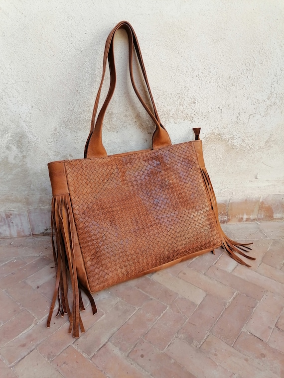 Ladies leather bag braided