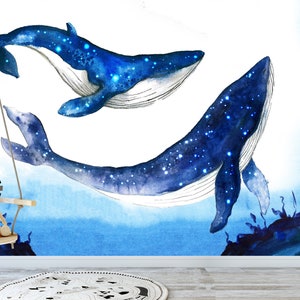 Whale Ocean Kids Peel and Stick Wallpaper Underwater Sea Life Wall Mural Nursery Kids Room Decor Non woven