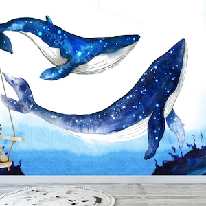 Whale Ocean Kids Peel and Stick Wallpaper Underwater Sea Life Wall Mural Nursery Kids Room Decor Non woven