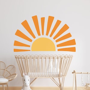 Half Sun Wall Decal , Kids Sun Wall Sticker, Nursery Watercolor Rising Sun Wall Decals, Boho Nursery Decor
