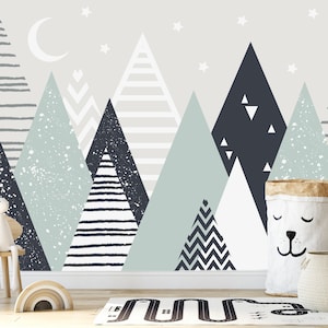 Mountain Wallpaper, Kids Mural, Temporary Custom Nursery Wallpaper, Mountain Wall Decal,Peel and Stick