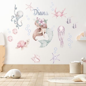 Mermaid Kids Wall Decal, Under The Sea Nursery Stickers, Ocean Personalized Decal