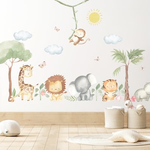 XL Safari Wall Sticker set for kids, safari animals, wall decal, africa watercolor decal set, nursery peel and stick nursery wall decor