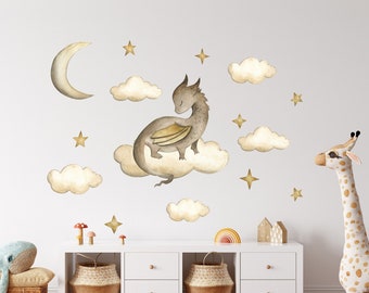 Baby Dragon Nursery Wall Decal , Kids Fairy Tale Stickers , Dragon Nursery Decor