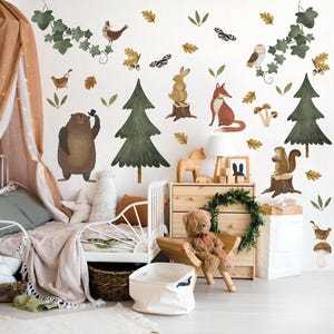 Woodland Wall Decals, Forest Animal Wall Stickers , Nursery Tree Decal Set , Baby Room Decor , Removable Kids Wall Art