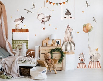 Vinilo decorativo de animales de circo para pared, vinilo decorativo para sala de juegos infantil, vinilo decorativo para niños, pegatinas infantiles