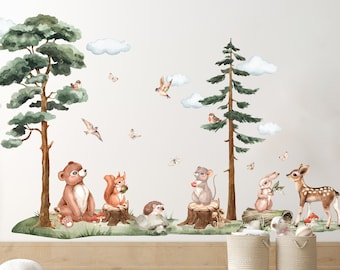 Forest Wall Decal, Tree Wall Decal, Wall Decal for Children's Room, Animals Wall Sticker Nursery