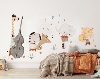 Cute Safari Animals Music Band Elephant Giraffe musical Circus theme Removable Wall Decal Sticker Room Decor