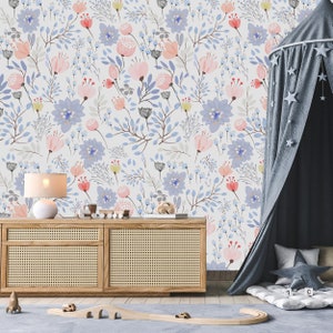 Nursery Floral Wallpaper Peel and Stick Kids Soft Garden Flowers Wall Mural Peony Wallpaper