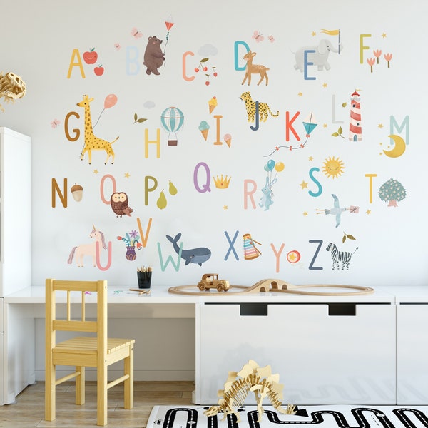 Sticker alphabet, Sticker mural ABC éducatif pour enfants, Sticker lettres pour chambre d'enfant