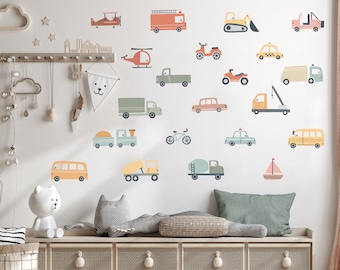 Vehicle Wall Sticker , Kids Transport Wall Decal,  Nursery Boys Cars Wall Decal, Truck Construction Wall Decals