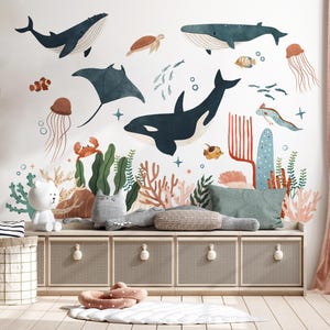 Ocean Animal Wall Decals , Sea Life Wall Stickers, Watercolor Sea Life Nursery Decor, Kids Room Wall Art