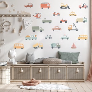 Vehicle Wall Sticker , Kids Transport Wall Decal,  Nursery Boys Cars Wall Decal, Truck Construction Wall Decals