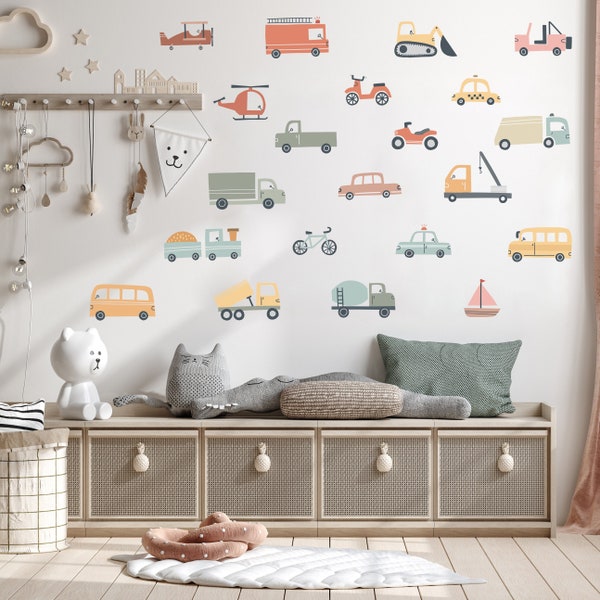 Vehicle Wall Sticker , Kids Transport Wall Decal,  Nursery Boys Cars Wall Decal, Truck Construction Wall Decals