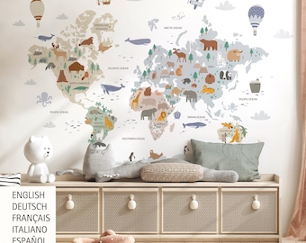 World Map Wall Decal, Animal World Map Decal, Kids World Map Decal, Nursery Map Decal