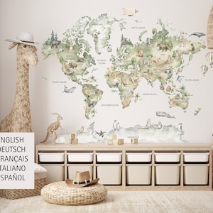 World Map Wall Decal, Animal World Map Decal, Kids World Map Decal, Nursery Map Decal