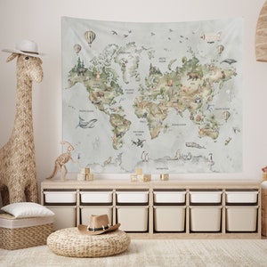 World Map Tapestry, Kids World Map Tapestry, Nursery World Map, World Map for Kids