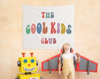 The Cool Kids Club Tapestry, Play Room Decor, Play All Day Playroom Sign, Lets Play Sign Retro