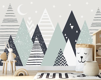 Mountain Wallpaper, Kids Mural, Temporary Custom Nursery Wallpaper, Mountain Wall Decal,peel and Stick