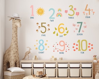 Sticker mural chiffres arc-en-ciel pour chambre d'enfant, sticker mural salle de jeux, décoration murale éducative pour enfants