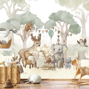 Woodland Wallpaper Nursery, Forest Wallpaper Peel and Stick, Watercolor Woodland, Kids Removable Wall Mural