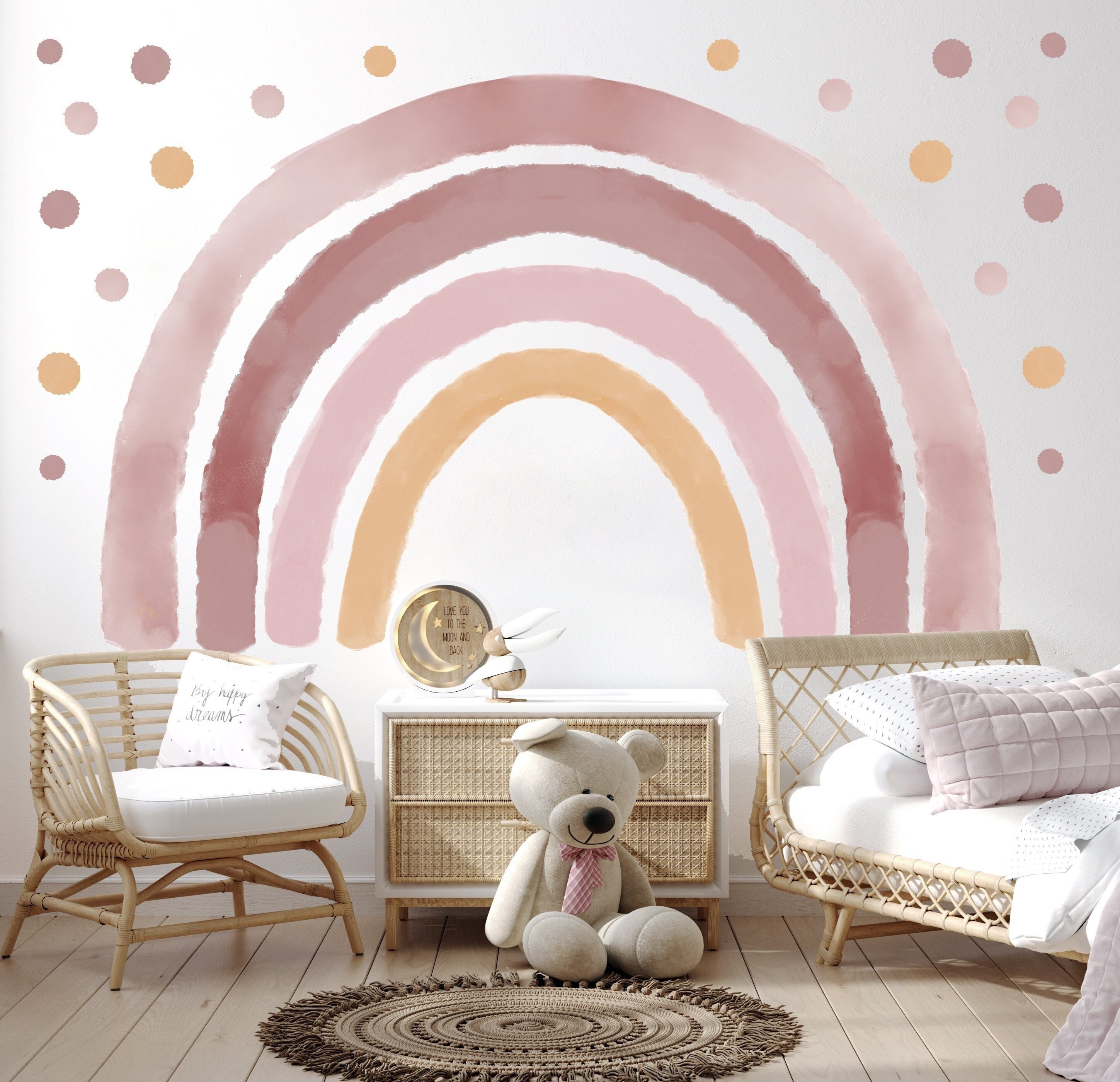 Rainbow Wall Decal Girl Nursery, Kids Large Pastel Rainbow Sticker ...