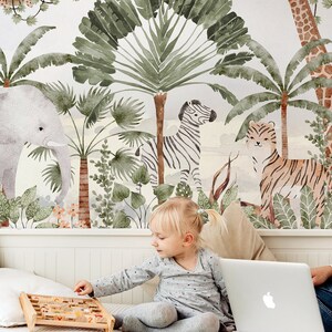 Kids Safari Jungle Animals Wallpaper , Peel and Stick Giraffe Nursery ...