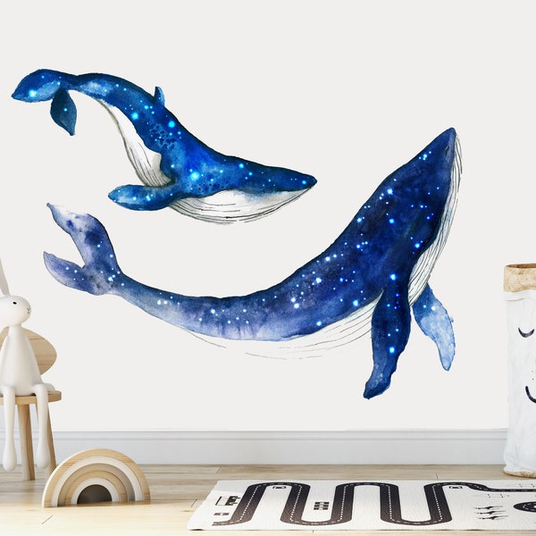 Removable Baby Wall Decals  Nursery Peel and Stick  Watercolor Blue Whale Decal  Kid's Wall Stickers Children's Wall Decals