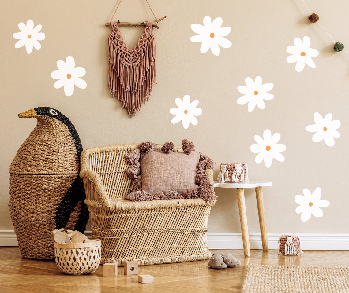 Daisy Flower Wall Decals, Boho Nursery Decor - Etsy