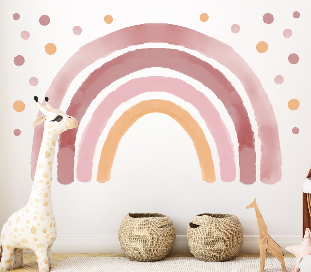 Rainbow Wall Decal Girl Nursery, Kids Large Pastel Rainbow Sticker ...