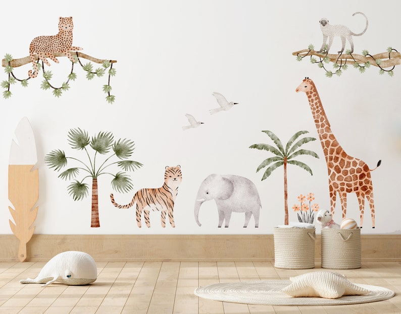 Watercolor Safari Animals Wall Decal Set: Peel & Stick Nursery Decor - Etsy