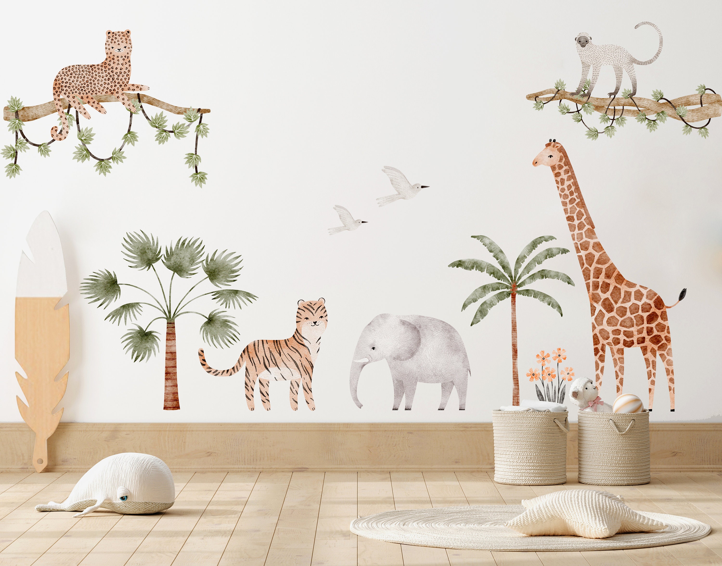 Watercolor Safari Animals Wall Decal Set: Peel & Stick Nursery Decor - Etsy