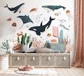 Ocean Animal Wall Decals , Sea Life Wall Stickers, Watercolor Sea Life Nursery Decor, Kids Room Wall Art