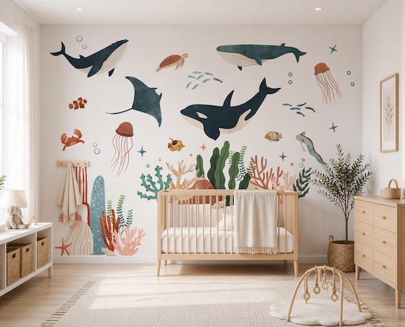 Ocean Animal Wall Decals , Sea Life Stickers, Under the Sea Nursery Decor, Kids Room Wall Art