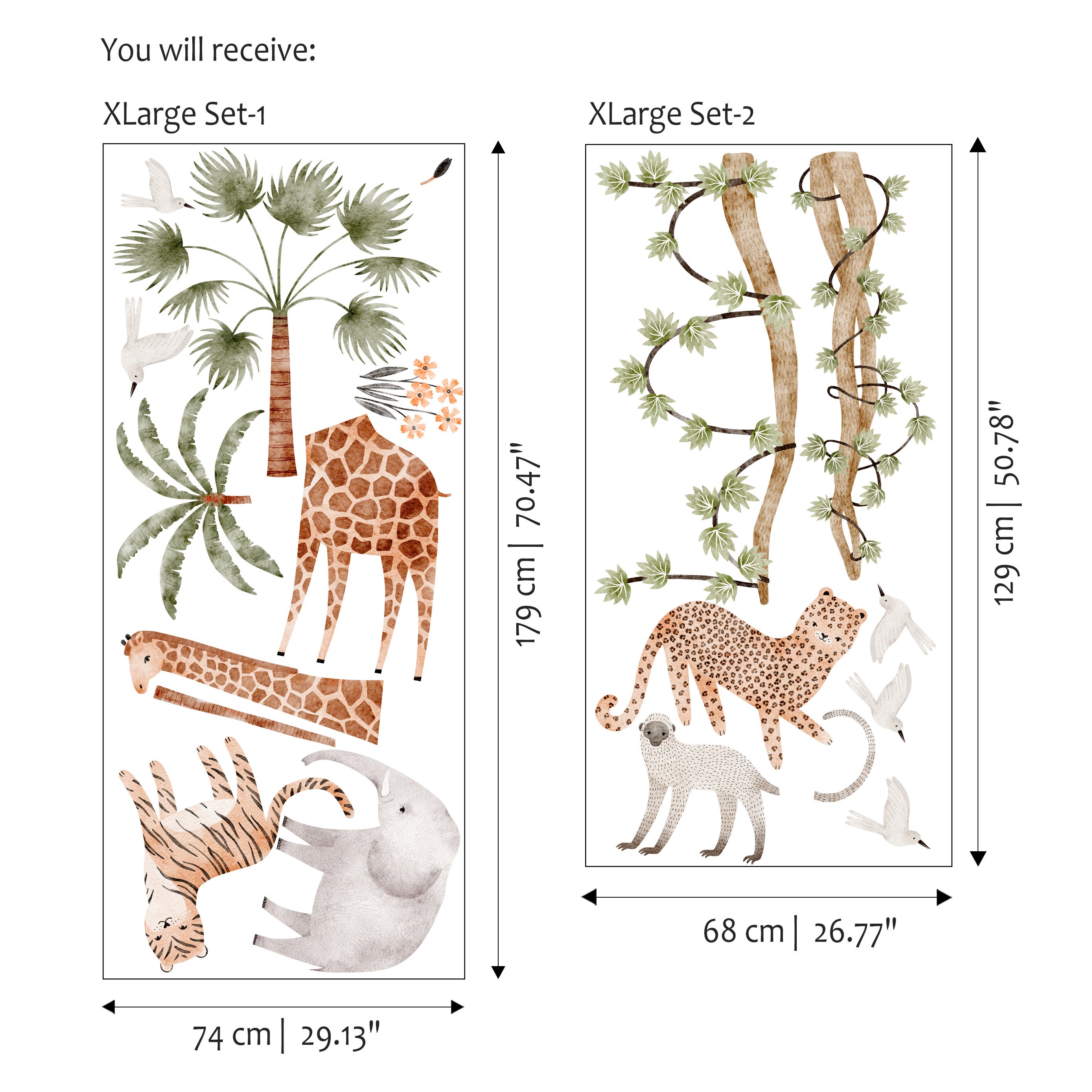 Watercolor Safari Animals Wall Decal Set: Peel & Stick Nursery Decor - Etsy