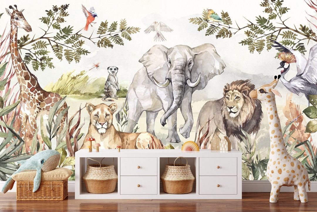 Jungle Wallpaper, Safari Animal Peel and Stick Wallpaper for Nursery ...