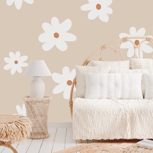 Carta da parati con margherite, murale floreale per bambini, vivaio pastello Boho, carta da parati con fiori per ragazze