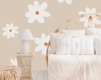 Daisy Wallpaper, Floral Kids  Wall Mural, Bohemian Pastel Nursery, Girl Flower Wallpaper