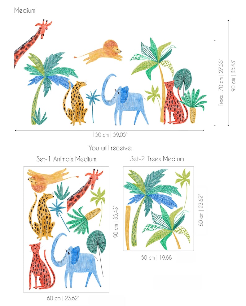 Safari Animals Decal , Palm Tree Wall Sticker , Jungle Nursery, Lion ...